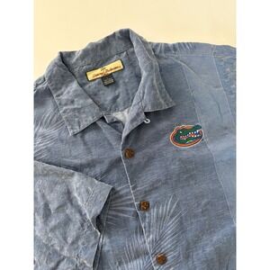 Tommy Bahama Florida Gators Shirt Mens Large Blue Silk Palm Jacquard Camp Button